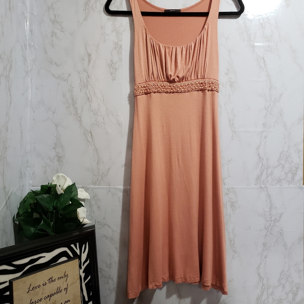 Soprano Peach Sleeveless Dress with Pearl Accents